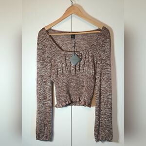 Revamped Smocked Crop Top – Square Neck, Long Sleeve, Size L NWT